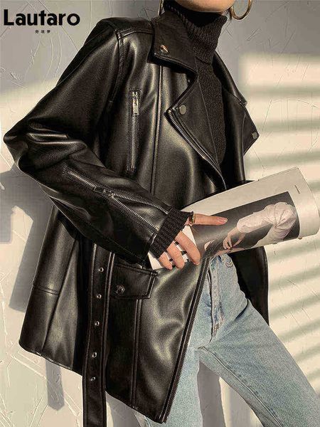 lautaro black faux leather biker jacket long sleeves zipper belt loose luxury korean fashion 2022 autumn clothing women wholesale j220727
lautaro black faux leather biker jacket long sleeves zipper belt loose luxury korean fashion 2022 autumn clothing women wholesale j220727