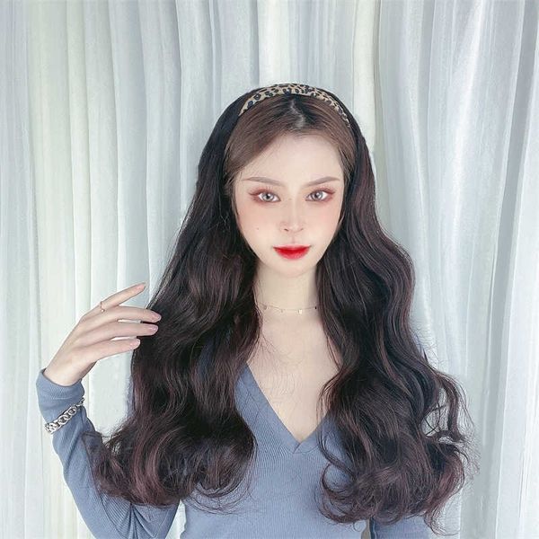 women's hair wigs lace synthetic sen department band wig women's all in one long curly hair high temperature silk half head cover, Black
women's hair wigs lace synthetic sen department band wig women's all in one long curly hair high temperature silk half head cover, Black