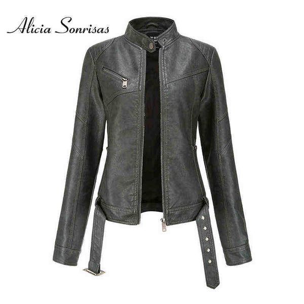 2021 spring autumn short with belt women leather jacket allmatching plus size slim leather stand collar biker jacket j220727, Black
2021 spring autumn short with belt women leather jacket allmatching plus size slim leather stand collar biker jacket j220727, Black