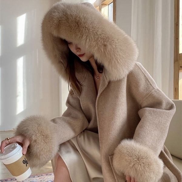 womens wool blends highquality fall winter real cashmere woolen coat with real fur hoodie famous fur coats outerwear drop 221113, Black
womens wool blends highquality fall winter real cashmere woolen coat with real fur hoodie famous fur coats outerwear drop 221113, Black