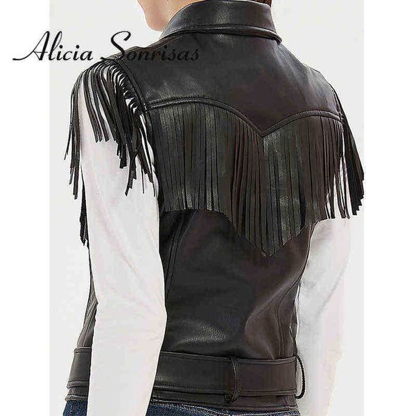 2022 spring faux leather jacket women belt turndown collar sleeveless symmetric tassel pu leather jacket female biker jacket j220727, Black
2022 spring faux leather jacket women belt turndown collar sleeveless symmetric tassel pu leather jacket female biker jacket j220727, Black