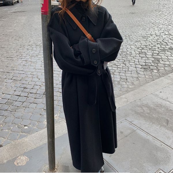 women's wool blends women winter vintage oversize long coat with belt single breasted en overcoat female outerwear solid color 221114, Black
women's wool blends women winter vintage oversize long coat with belt single breasted en overcoat female outerwear solid color 221114, Black