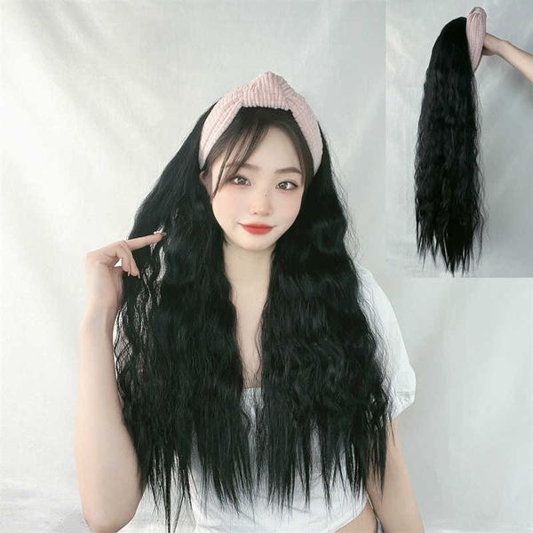 women's hair wigs lace synthetic lazy man's hairband wig no trace half head cover trembling sound same sweet wool curl long hair, Black
women's hair wigs lace synthetic lazy man's hairband wig no trace half head cover trembling sound same sweet wool curl long hair, Black
