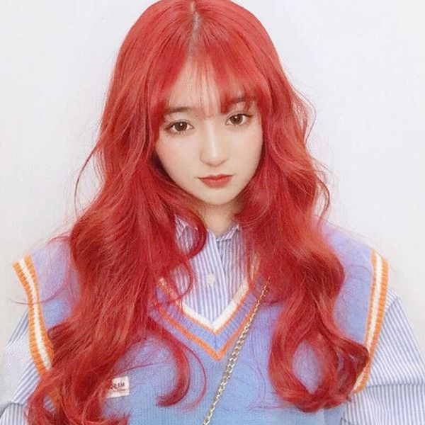 women's hair wigs lace synthetic color wig curly air bangs big wave long hair female net red live broadcast, Black
women's hair wigs lace synthetic color wig curly air bangs big wave long hair female net red live broadcast, Black