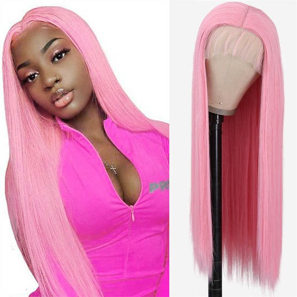 women's hair wigs lace synthetic light pink long straight woven wig female chemical fiber head cover, Black
women's hair wigs lace synthetic light pink long straight woven wig female chemical fiber head cover, Black