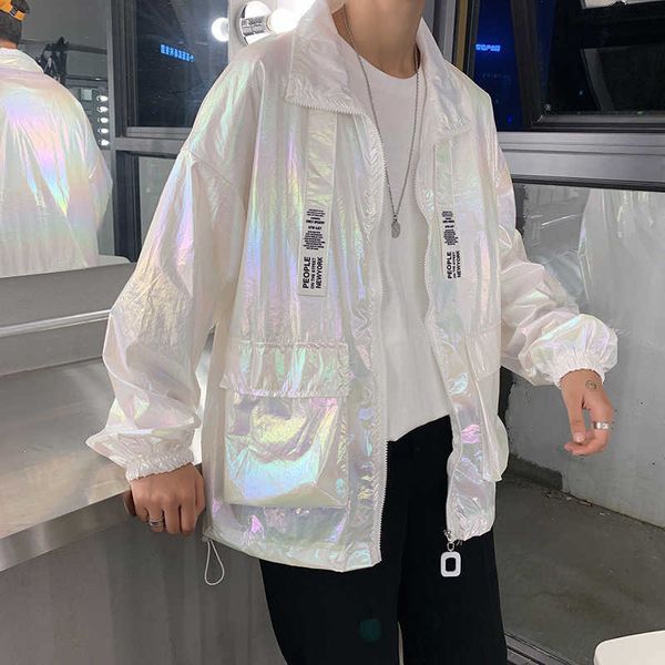 super fire thin coat sunscreen clothes summer couple loose men's reflective silver bright face, Black;brown
super fire thin coat sunscreen clothes summer couple loose men's reflective silver bright face, Black;brown