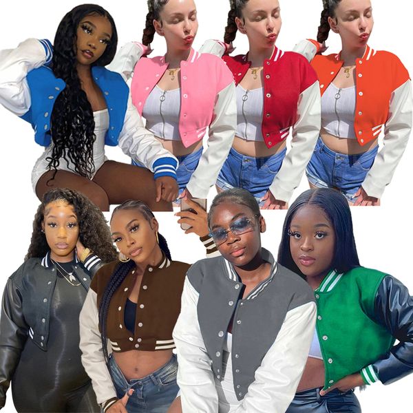 active wear y2k women cropped baseball jacket hip hip pu faux leather long sleeve coat street srttle single breasted outwear, Black;brown
active wear y2k women cropped baseball jacket hip hip pu faux leather long sleeve coat street srttle single breasted outwear, Black;brown