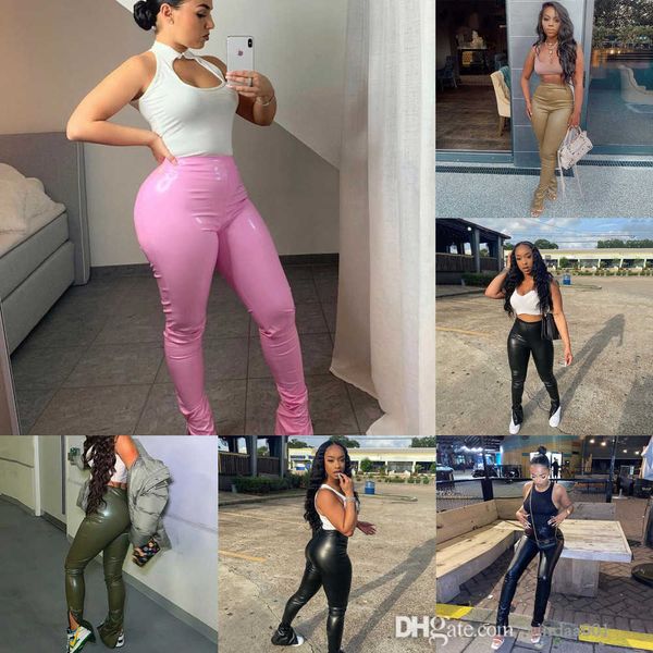 designer womens pu leather pants new high waist elastic capris slim fit split legging trousers, Black;white
designer womens pu leather pants new high waist elastic capris slim fit split legging trousers, Black;white