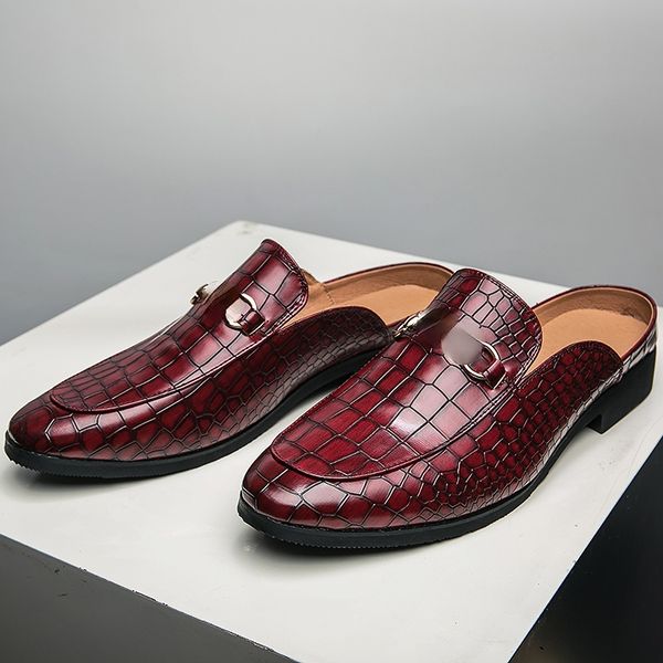 

Sandals Half Slipper Men Shoes British Crocodile Pattern PU Metal Buckle Classic Comfortable Fashion Versatile AD121, Clear