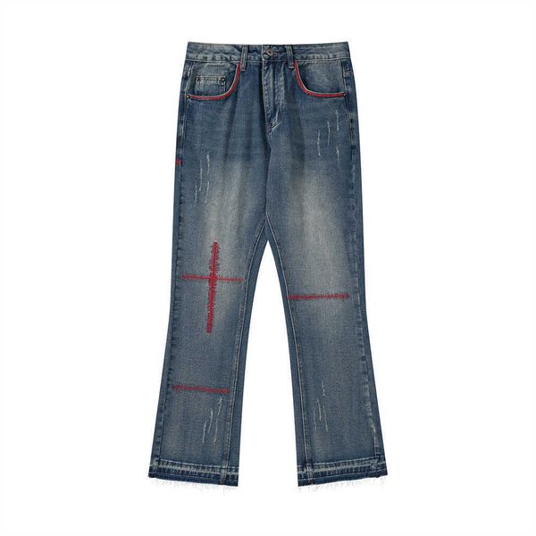 men's jeans 2021 geometric embroidery distressed washed men hip hop flares jeans pants rough edges straight casual denim trousers pantn, Blue
men's jeans 2021 geometric embroidery distressed washed men hip hop flares jeans pants rough edges straight casual denim trousers pantn, Blue