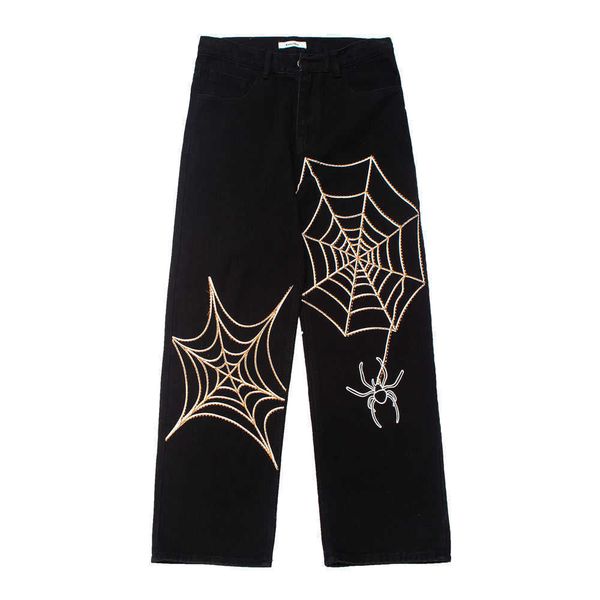 men's jeans 2021 spider web embroidery straight pants jeans for men streetwear vibe style casual oversized denim trousers pantnes hombr, Blue
men's jeans 2021 spider web embroidery straight pants jeans for men streetwear vibe style casual oversized denim trousers pantnes hombr, Blue