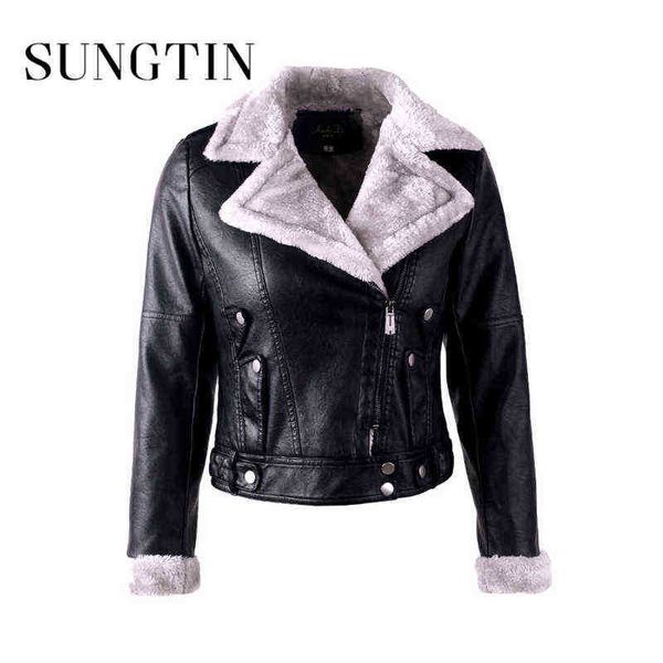 sungtin new design women leather jacket faux fur moto jacket fashion streetwear autumn winter basic jacket female outerwear j220727, Black
sungtin new design women leather jacket faux fur moto jacket fashion streetwear autumn winter basic jacket female outerwear j220727, Black
