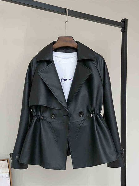 nerazzurri spring black short soft faux leather trench coat for women raglan sleeves drawstring lapels double breasted fashion j220727
nerazzurri spring black short soft faux leather trench coat for women raglan sleeves drawstring lapels double breasted fashion j220727