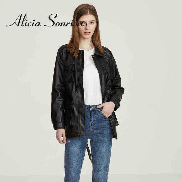 women's pu leather jacket midlength threedimensional pocket belt slimfit quality lining 4 pockets high end pu leather coat j220727, Black
women's pu leather jacket midlength threedimensional pocket belt slimfit quality lining 4 pockets high end pu leather coat j220727, Black