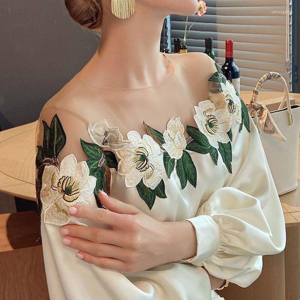 women's blouses silk women's summer 2022 embroidery fashion shirts patchwork loose long sleeves fitting korean casual clothing, White
women's blouses silk women's summer 2022 embroidery fashion shirts patchwork loose long sleeves fitting korean casual clothing, White