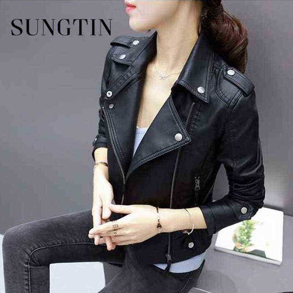 sungtin new design slim cropped women faux leather jacket autumn winter zipper turndown collar moto biker jacket jackets j220727, Black
sungtin new design slim cropped women faux leather jacket autumn winter zipper turndown collar moto biker jacket jackets j220727, Black