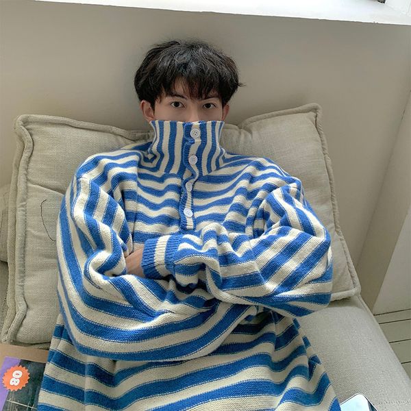 men's sweaters hybskr blue white striped men turtleneck sweaters winter male casual streetwear knitted pullovers korean style 221111, White;black
men's sweaters hybskr blue white striped men turtleneck sweaters winter male casual streetwear knitted pullovers korean style 221111, White;black
