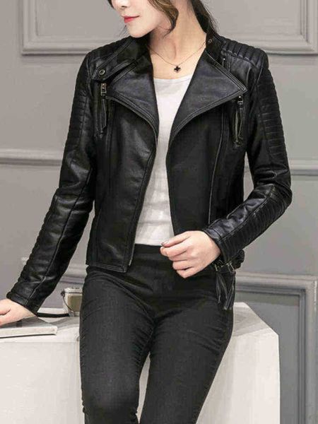 black leather jacket women casual lapel zipper biker moto leather jacket ladies long sleeves spring autumn high street pu outerwear j220727
black leather jacket women casual lapel zipper biker moto leather jacket ladies long sleeves spring autumn high street pu outerwear j220727