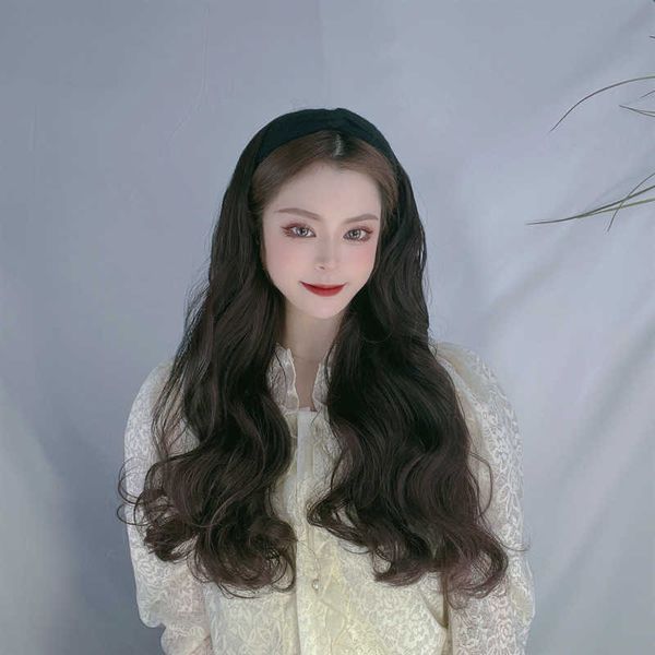 women's hair wigs lace synthetic wig's long curly lazy man's hair band half head cover big wave wig, Black
women's hair wigs lace synthetic wig's long curly lazy man's hair band half head cover big wave wig, Black