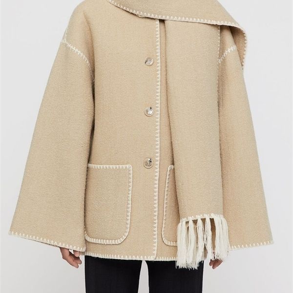 womens wool blends women fringe scarf collar coat doublesided woolen single breasted autumn winter loose embroidery trim female casual jacke, Black
womens wool blends women fringe scarf collar coat doublesided woolen single breasted autumn winter loose embroidery trim female casual jacke, Black
