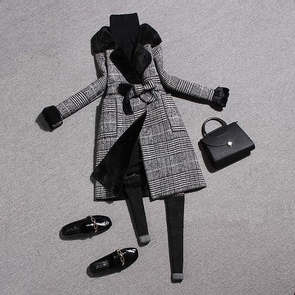 women's wool blends woolen outerwear winter plus velvet lapel women coat medium long plaid casual slim belt jk288 221114, Black
women's wool blends woolen outerwear winter plus velvet lapel women coat medium long plaid casual slim belt jk288 221114, Black