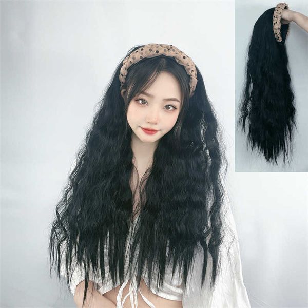 women's hair wigs lace synthetic shattering sound and quick hand band wig women's water ripple long half head cover high temperatu, Black
women's hair wigs lace synthetic shattering sound and quick hand band wig women's water ripple long half head cover high temperatu, Black