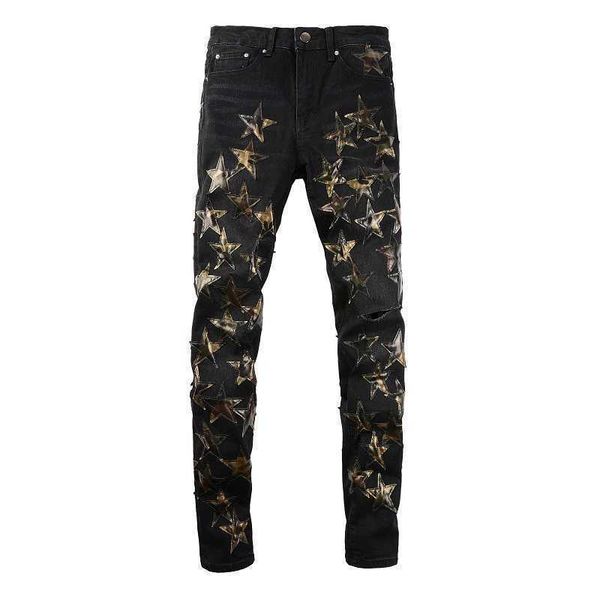 men's jeans men camouflage leather stars patches jeans skinny black stretch denim tapered pants patchwork holes ripped trousers t221102, Blue
men's jeans men camouflage leather stars patches jeans skinny black stretch denim tapered pants patchwork holes ripped trousers t221102, Blue