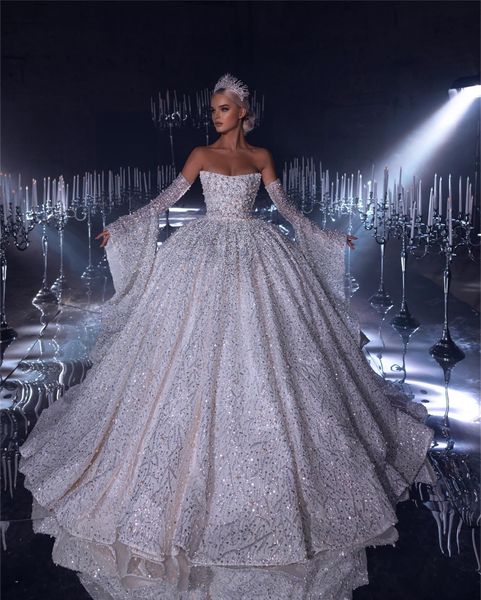 haute couture princess wedding dress ball gown sequins beads removable long sleeve bridal gowns robes, White
haute couture princess wedding dress ball gown sequins beads removable long sleeve bridal gowns robes, White