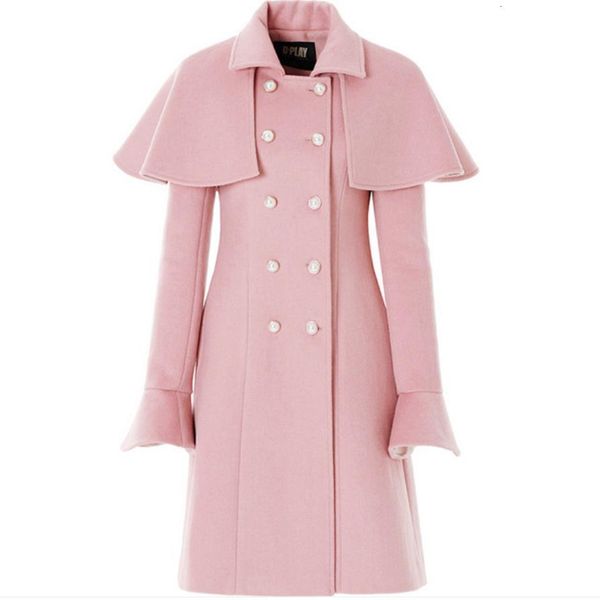 women's wool blends vintage pearl double breasted woolen cloak coat women slim pink medium length oevecoat 221114, Black
women's wool blends vintage pearl double breasted woolen cloak coat women slim pink medium length oevecoat 221114, Black