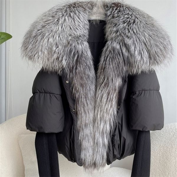 womens fur faux annsirgra winter women coat white duck down jacket super large real silver collar with knit sleeve fashion outerwear 221112, Black
womens fur faux annsirgra winter women coat white duck down jacket super large real silver collar with knit sleeve fashion outerwear 221112, Black