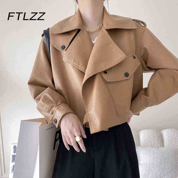 women streetwear leather jacket fall turn down collar loose brown leather jacket fashion woman vintage pocket biker moto runner j220727, Black
women streetwear leather jacket fall turn down collar loose brown leather jacket fashion woman vintage pocket biker moto runner j220727, Black