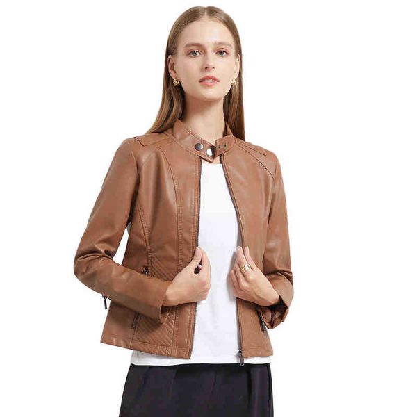 2022 new women's casual faux leather jacket lady simple stand collar pu coat motorcycle biker jacket women outerwear clothes j220727, Black
2022 new women's casual faux leather jacket lady simple stand collar pu coat motorcycle biker jacket women outerwear clothes j220727, Black