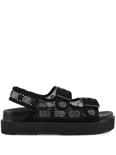 womens crystal-embellished sandals 35mm heel mesh rubber slide adjustable straps with buckle closure, Black
womens crystal-embellished sandals 35mm heel mesh rubber slide adjustable straps with buckle closure, Black