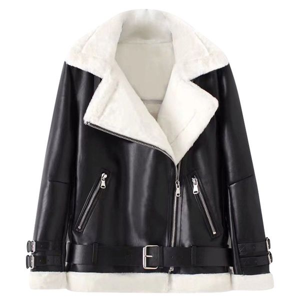 24 women's fur women winter lamb wool coat 2022 plus velvet thick leather jacket motorcycle suit warm size s-2xl, Black
24 women's fur women winter lamb wool coat 2022 plus velvet thick leather jacket motorcycle suit warm size s-2xl, Black