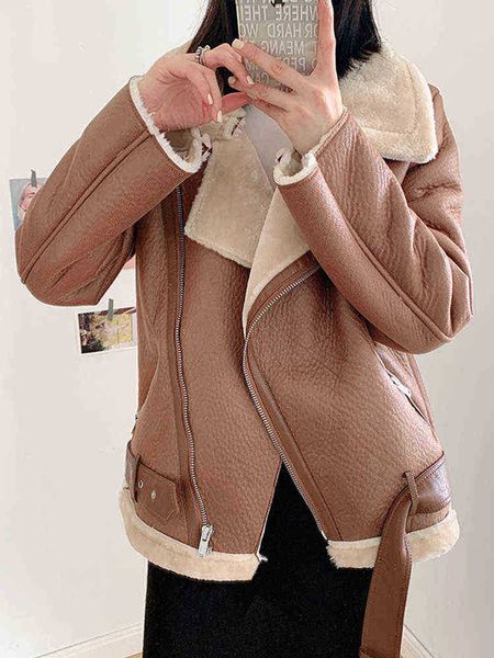 ailegogo 2022 autumn winter women thick faux leather sheepskin jacket with belt moto biker loose warm jacket casaco feminino j220727, Black
ailegogo 2022 autumn winter women thick faux leather sheepskin jacket with belt moto biker loose warm jacket casaco feminino j220727, Black