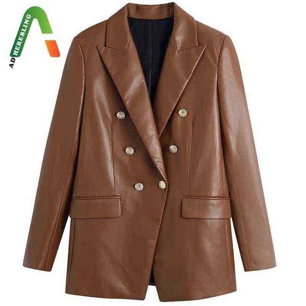 adherebling women 2022 fashion faux pu leather blazer jacket chic vintage double breasted long sleeves female outerwear jackets j220727, Black
adherebling women 2022 fashion faux pu leather blazer jacket chic vintage double breasted long sleeves female outerwear jackets j220727, Black