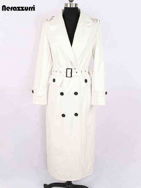 nerazzurri autumn long white leather trench coat for women long sleeves notched lapels double breasted british style fashion 2021 j220727, Black
nerazzurri autumn long white leather trench coat for women long sleeves notched lapels double breasted british style fashion 2021 j220727, Black