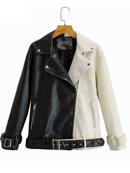 fitaylor 2022 spring autumn women faux leather jacket locomotive black white splicing pu jacket loose punk style outrunner with belt j220727
fitaylor 2022 spring autumn women faux leather jacket locomotive black white splicing pu jacket loose punk style outrunner with belt j220727