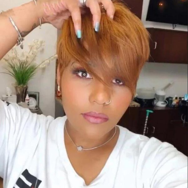 highlight wig human hair natural wave bob short pixie cut wig with bangs colored full machine wigs for women, Black;brown
highlight wig human hair natural wave bob short pixie cut wig with bangs colored full machine wigs for women, Black;brown