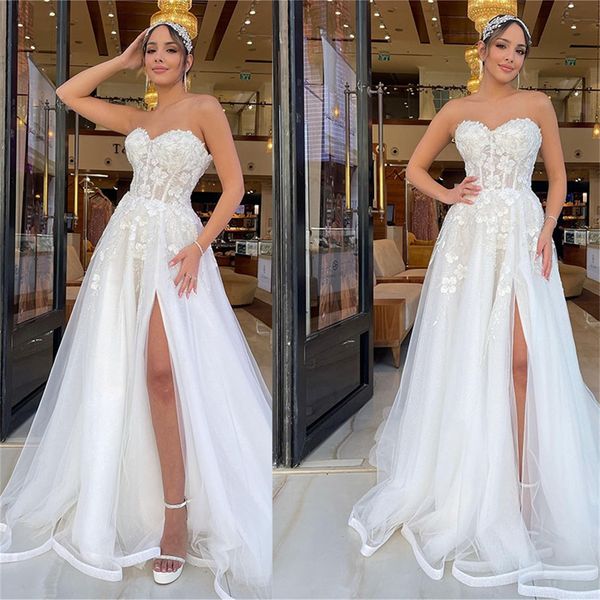 luxury a line wedding dresses 3d flowers strapless bridal gowns lace up sweep train romantic dress robe de mariee, White
luxury a line wedding dresses 3d flowers strapless bridal gowns lace up sweep train romantic dress robe de mariee, White