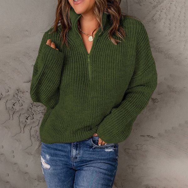 2022 european and american half-open collar long-sleeved women's autumn and winter pullover sweater, White;black
2022 european and american half-open collar long-sleeved women's autumn and winter pullover sweater, White;black