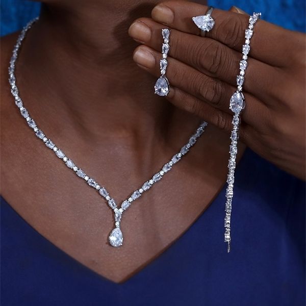 wedding jewelry sets asnora cubic zirconia bridal water drop necklace lady pendant four piece set party accessories 221115, Slivery;golden
wedding jewelry sets asnora cubic zirconia bridal water drop necklace lady pendant four piece set party accessories 221115, Slivery;golden