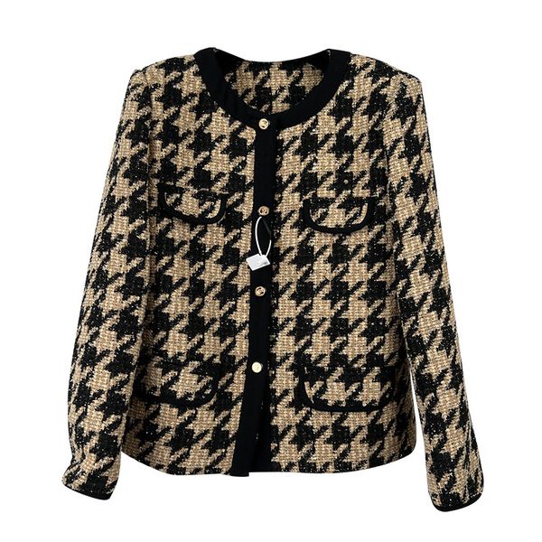 2022 autumn black houndstooth contrast trim tweed jacket long sleeve round neck panelled single-breasted jackets coat short outwear a2n08642, Black;brown
2022 autumn black houndstooth contrast trim tweed jacket long sleeve round neck panelled single-breasted jackets coat short outwear a2n08642, Black;brown