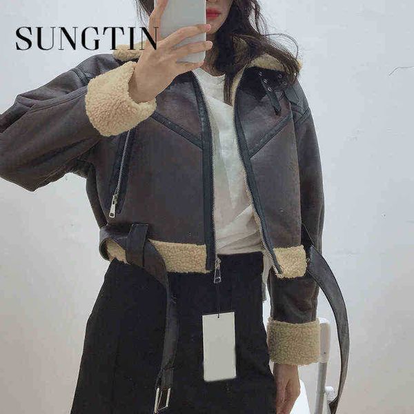 sungtin winter fashion thicken lamb wool jackets faux leather jackets belt vintage motorcycle high street casual clothing j220727, Black
sungtin winter fashion thicken lamb wool jackets faux leather jackets belt vintage motorcycle high street casual clothing j220727, Black