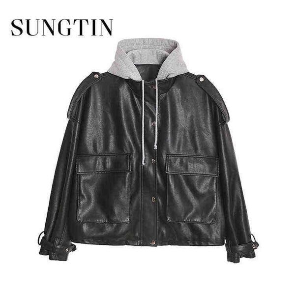 sungtin women oversized pu leather jacket loose hoodie soft faux leather jacket lady casual zipper leather outerwear black j220727
sungtin women oversized pu leather jacket loose hoodie soft faux leather jacket lady casual zipper leather outerwear black j220727