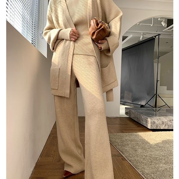womens two piece pants threepiece clothes sets for knitted suit autumn winter thickening wideleg sweater cardigan clothing 221115, White
womens two piece pants threepiece clothes sets for knitted suit autumn winter thickening wideleg sweater cardigan clothing 221115, White