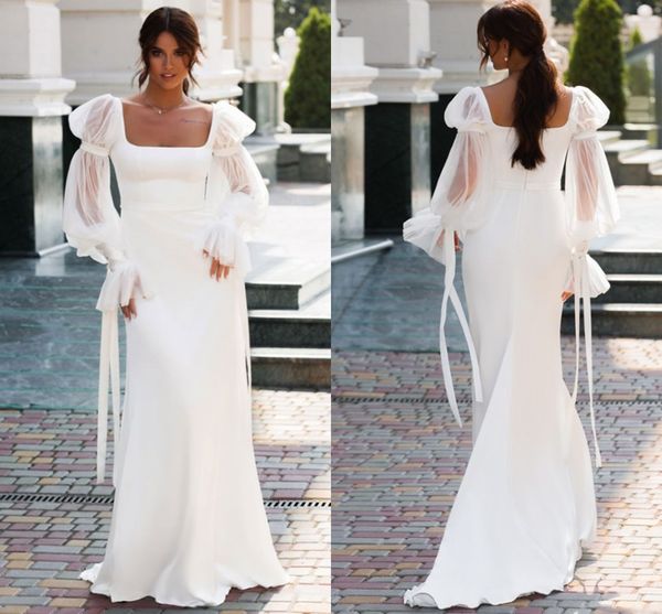 elegant satin mermaid wedding dress long puff sleeve beach square collar bridal gowns custom made summer vestidos de novia, White
elegant satin mermaid wedding dress long puff sleeve beach square collar bridal gowns custom made summer vestidos de novia, White