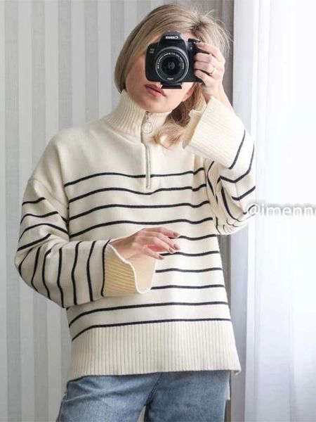 women's sweaters klkxmyt women sweater traf fashion stripe loose zipper knitting sweaters vintage long sleeve asymmetry female pullover, White;black
women's sweaters klkxmyt women sweater traf fashion stripe loose zipper knitting sweaters vintage long sleeve asymmetry female pullover, White;black