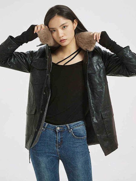 fitaylor 2022 spring fur collar faux leather jacket women thick collar detachable sharpen jacket female warm slim black outfit j220727
fitaylor 2022 spring fur collar faux leather jacket women thick collar detachable sharpen jacket female warm slim black outfit j220727