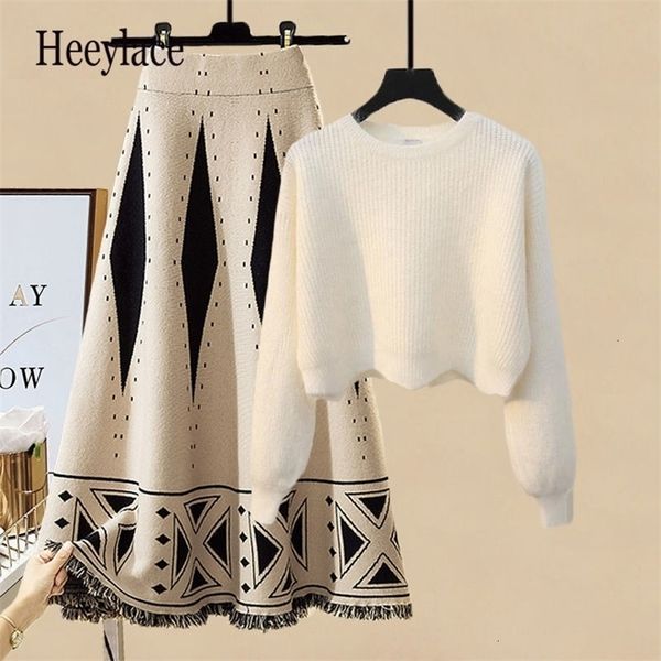two piece dress women autumn winter warm knitted pieces sets korean long sleeve pullover sweater and high waist skirts 221115, White
two piece dress women autumn winter warm knitted pieces sets korean long sleeve pullover sweater and high waist skirts 221115, White
